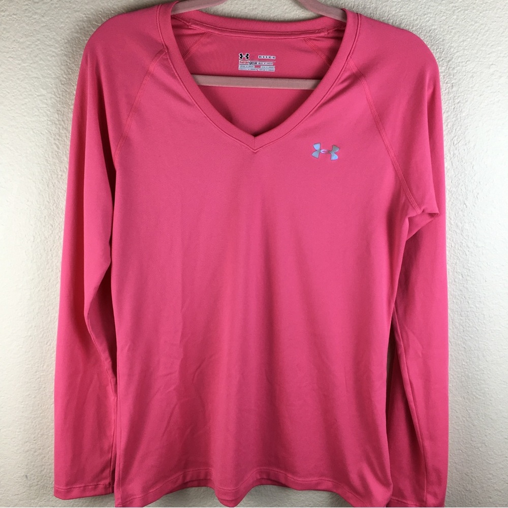 Under Armour Women's Pink Heatgear V-Neck Athletic Long Sleeve Top Size M